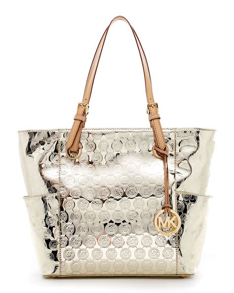 michael kors gold metallic jet set tote|Michael Kors large open tote.